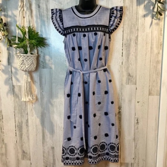 ZARA EMBROIDERED FLORAL MIDI STRIPED DRESS - Picture 2 of 6